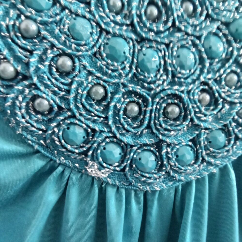 iz Byer Tank Beaded Blue Pleated Women XL - Picture 5 of 8